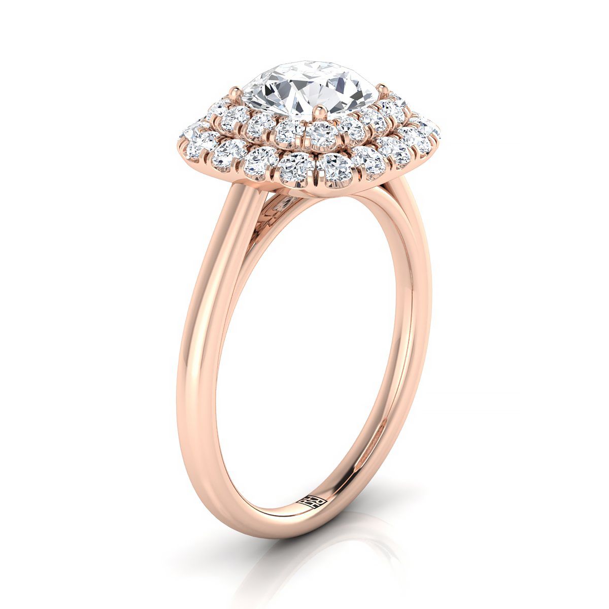 14K Rose Gold Round Brilliant Diamond Stair Step Double Halo Engagement Ring -5/8ctw