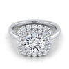 Platinum Round Brilliant Diamond Stair Step Double Halo Engagement Ring -5/8ctw