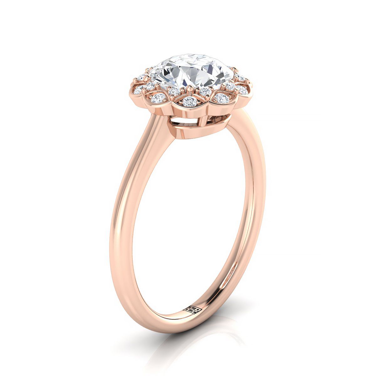 แหวนหมั้นเพชรทรงดอกบัวทอง 14K Rose Gold -1/10ctw
