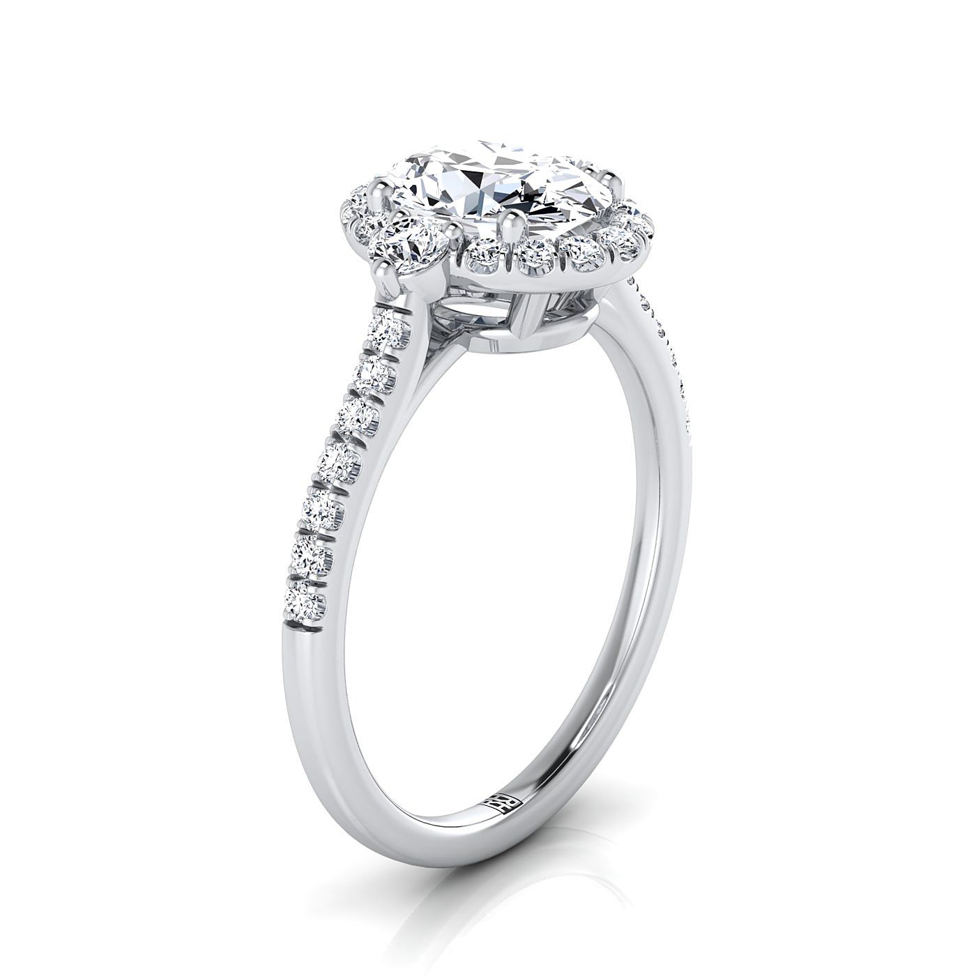 Platinum Oval Diamond Three Stone Delicate Halo Engagement Ring -1/3ctw