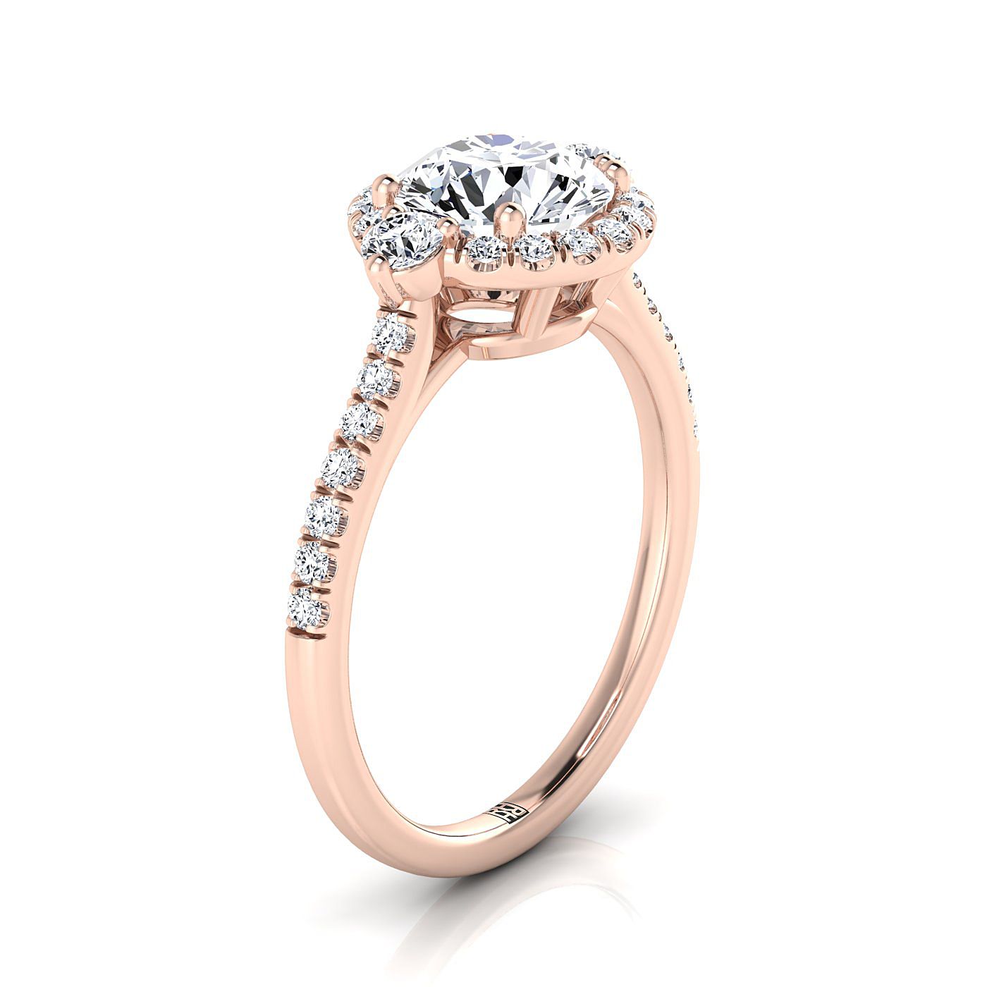 14K Rose Gold Round Brilliant Diamond Three Stone Delicate Halo Engagement Ring -1/3ctw