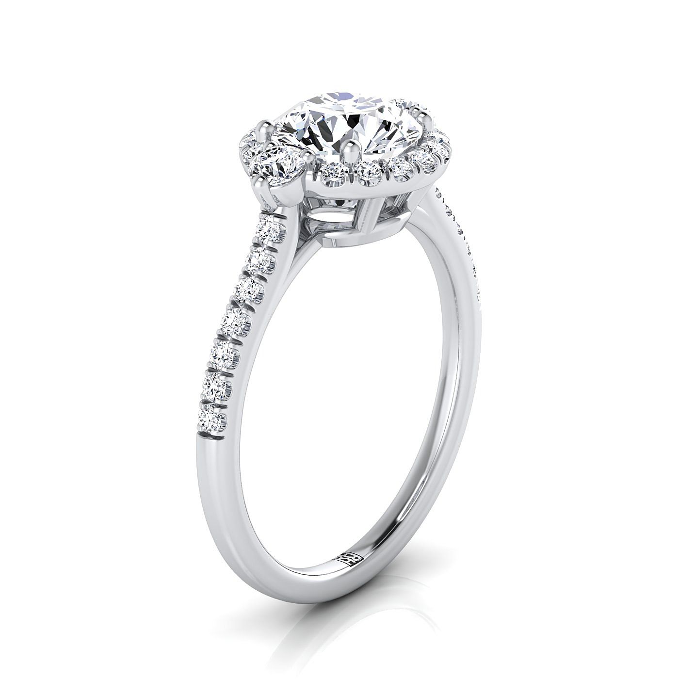 Platinum Round Brilliant Diamond Three Stone Delicate Halo Engagement Ring -1/3ctw