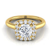 18K Yellow Gold Cushion Diamond Sophisticated and Simple Halo on a High Polished Engagement Ring -1/4ctw