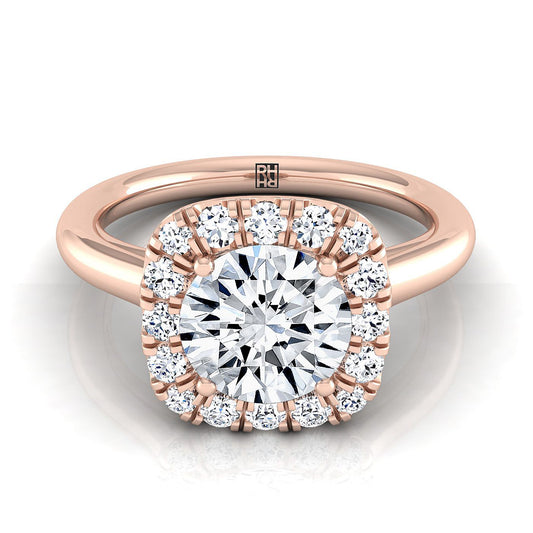 14K Rose Gold Round Brilliant Diamond Halo ที่ซับซ้อนและเรียบง่ายบนแหวนหมั้นขัดเงาสูง -1/4ctw