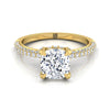 14K Yellow Gold Cushion Diamond Encrusted Claws and Triple Pave Engagement Ring -1/2ctw