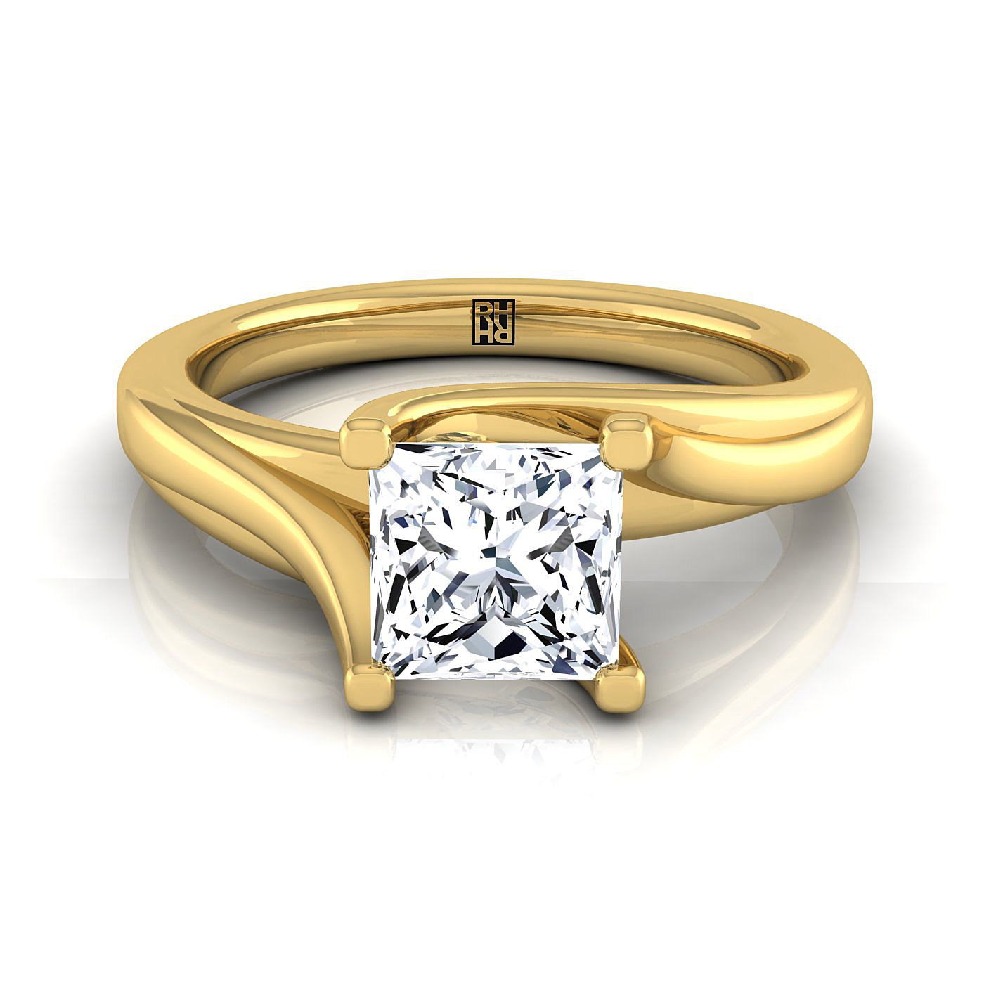 14K Yellow Gold Princess Cut  Twisted Bypass Solitaire Engagement Ring