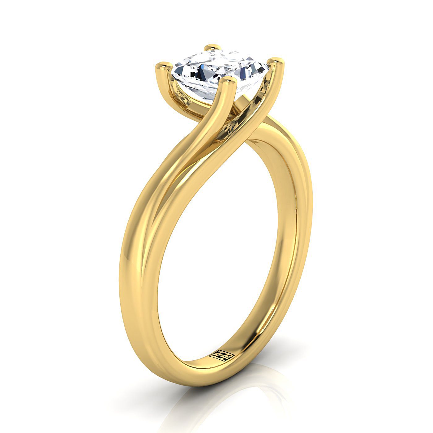 14K Yellow Gold Princess Cut  Twisted Bypass Solitaire Engagement Ring