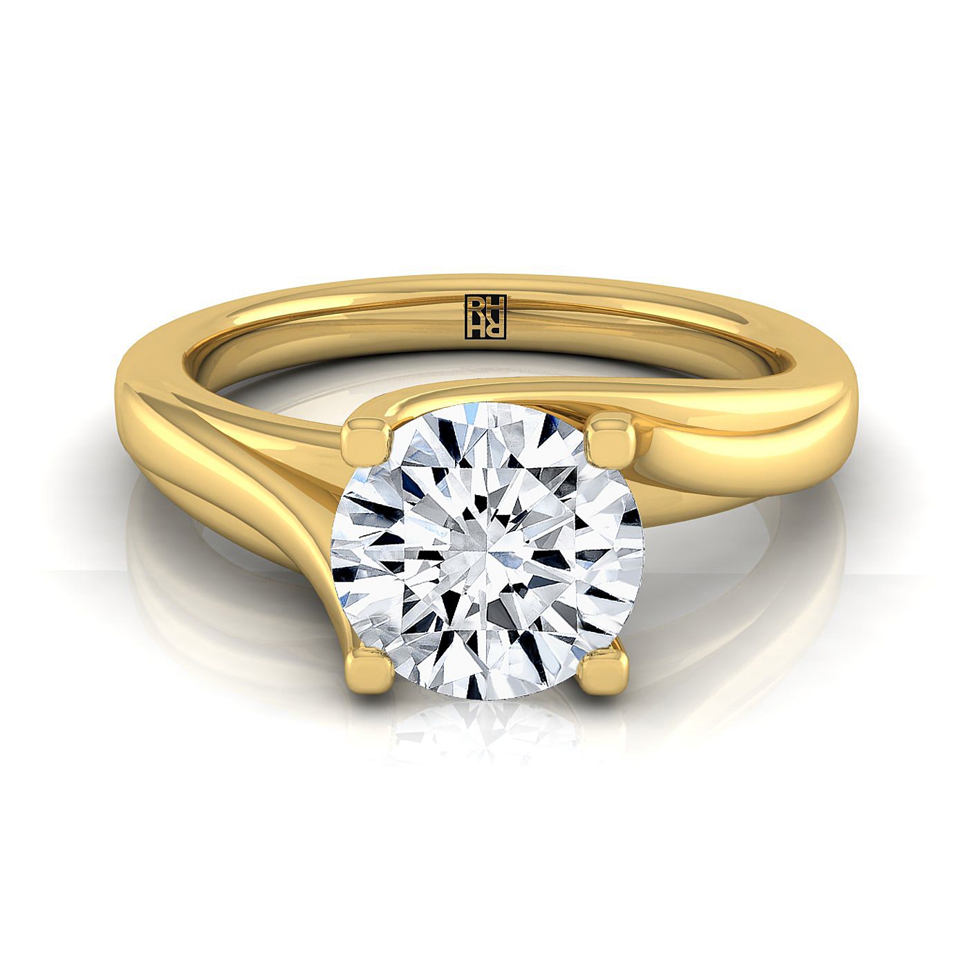 14K Yellow Gold Round Brilliant  Twisted Bypass Solitaire Engagement Ring