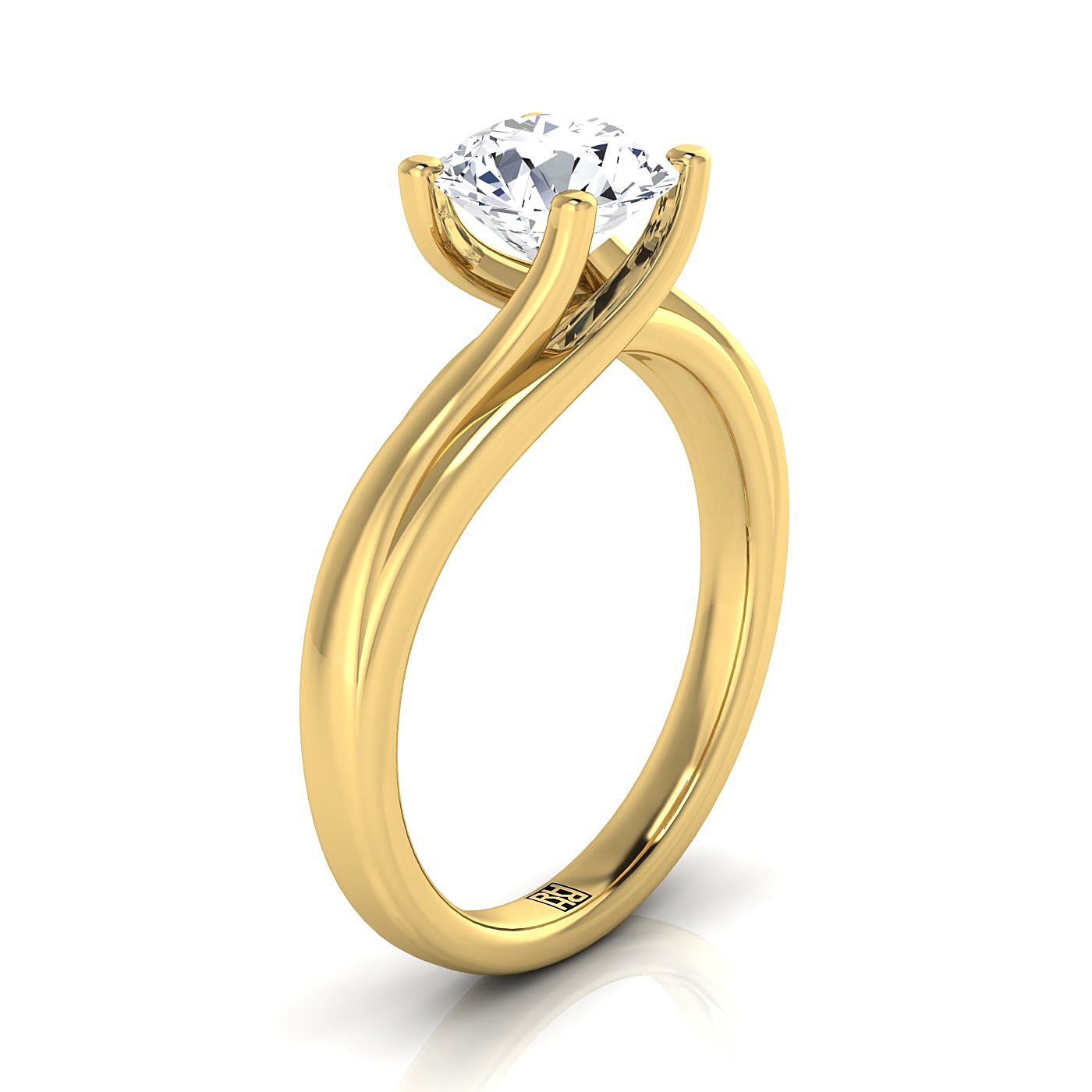 14K Yellow Gold Round Brilliant  Twisted Bypass Solitaire Engagement Ring