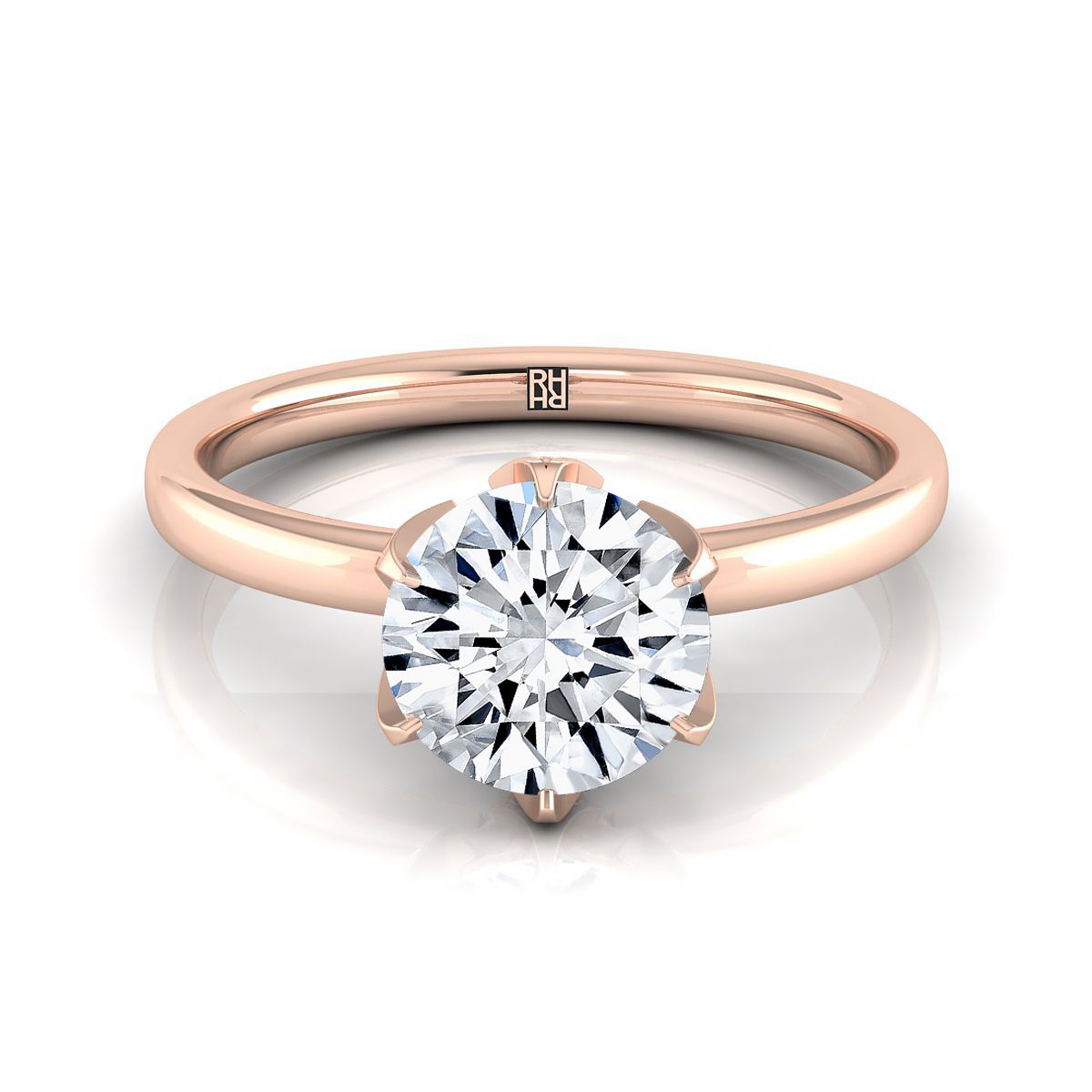 14K Rose Gold Round Brilliant Diamond Secret Stone Claw Prong Solitaire แหวนหมั้น