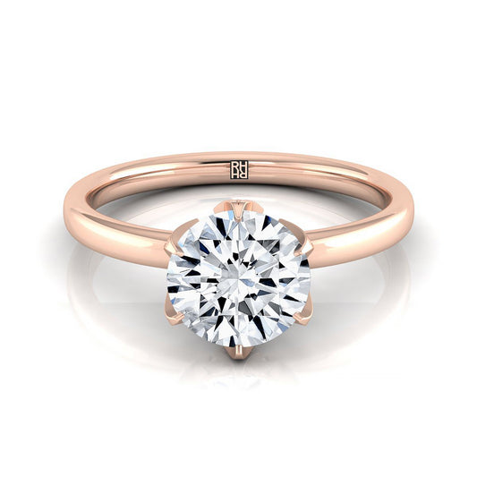 14K Rose Gold Round Brilliant Diamond Secret Stone Claw Prong Solitaire แหวนหมั้น