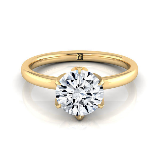 18K Yellow Gold Round Brilliant Diamond Secret Stone Claw Prong Solitaire แหวนหมั้น