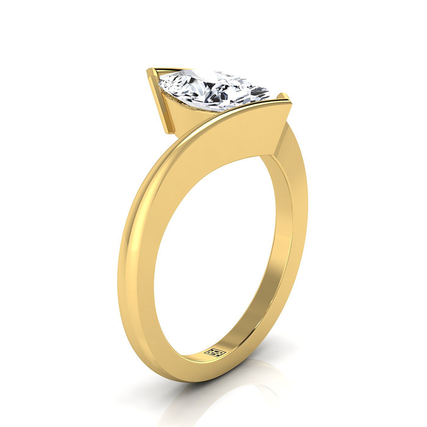 14K Yellow Gold Marquise   Half Bezel Twist Tension Set Solitaire Engagement Ring