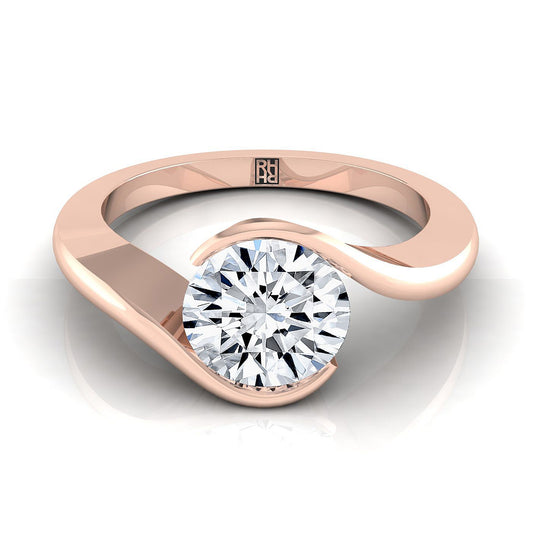 14K Rose Gold Round Brilliant Half Bezel Twist Tension Set แหวนหมั้นเล่นไพ่คนเดียว