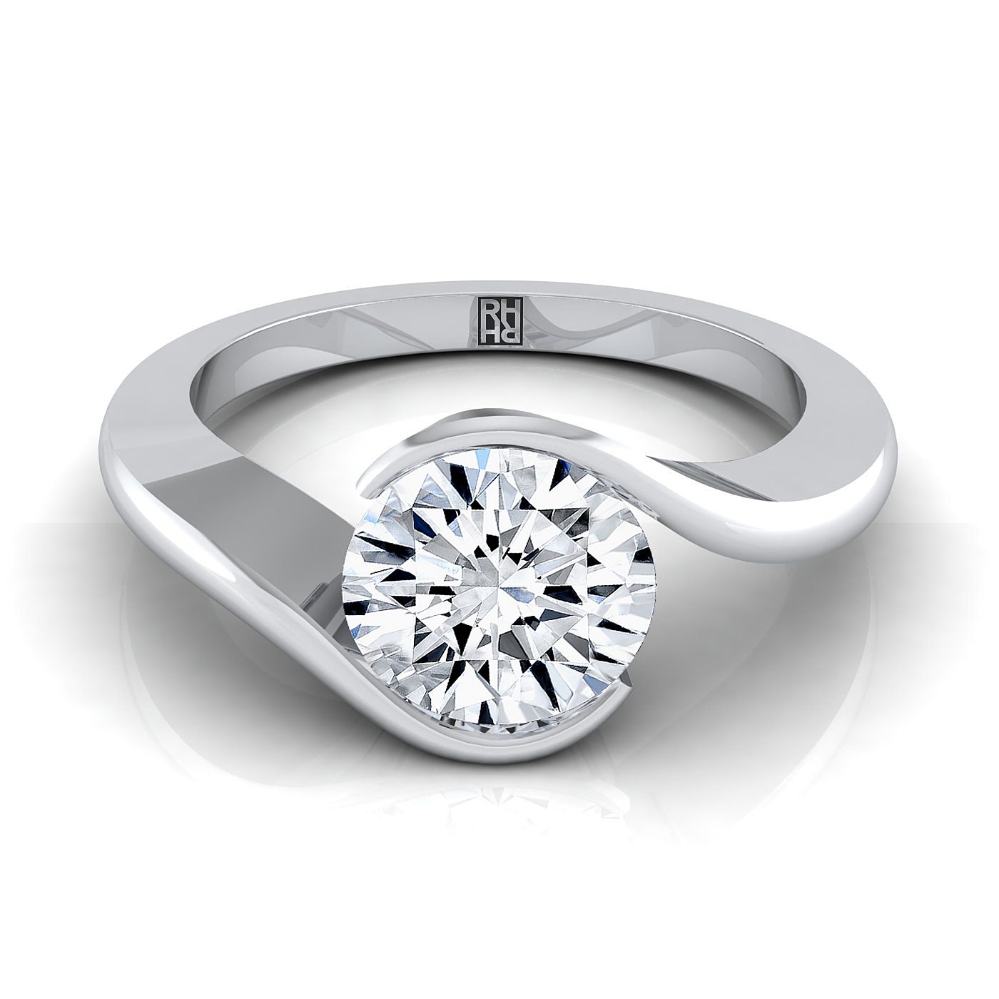 Platinum Round Brilliant  Half Bezel Twist Tension Set Solitaire Engagement Ring