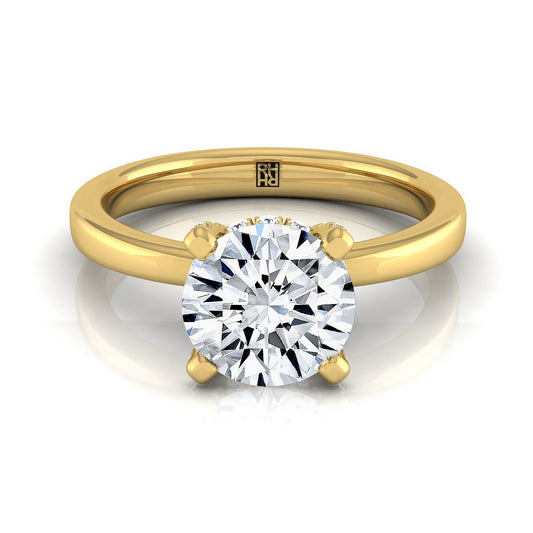 18K สีเหลืองทองกลมเพชรประดับกรงเล็บและแหวนหมั้น Halo Solitaire ลับ -1/10ctw