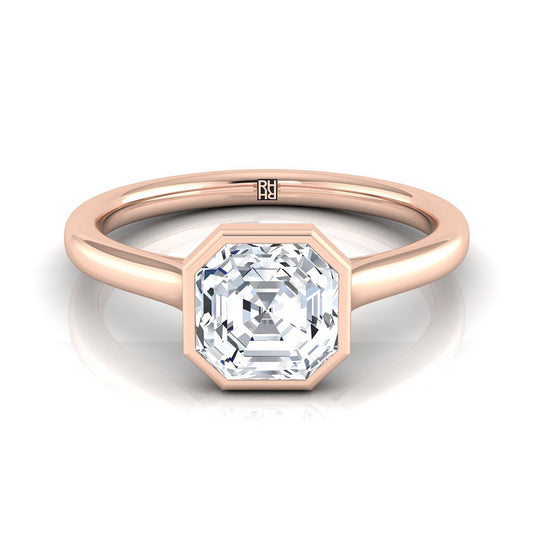 แหวนหมั้นเพชร 14K Rose Gold Asscher Cut Simple Bezel Solitaire