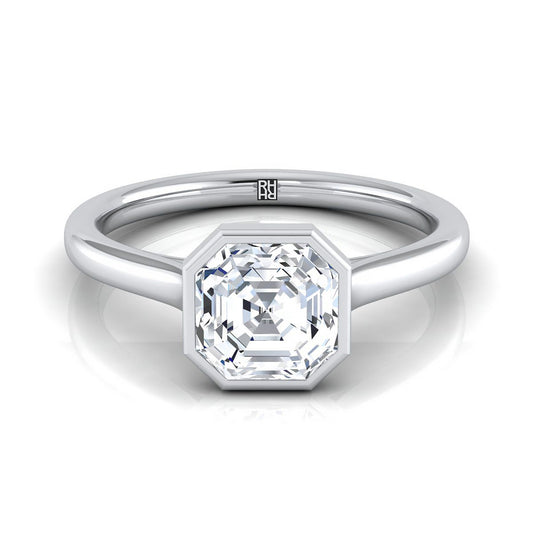 18K White Gold Asscher Cut  Simple Bezel Solitaire Engagement Ring