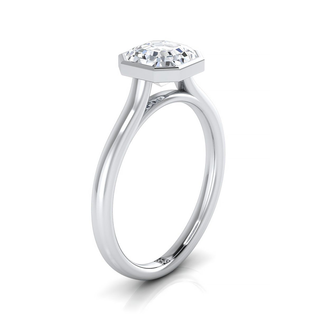 แหวนหมั้นทองคำขาว 18K Asscher Cut Simple Bezel Solitaire