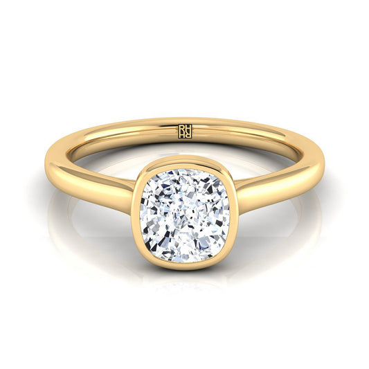 14K Yellow Gold Cushion  Simple Bezel Solitaire Engagement Ring