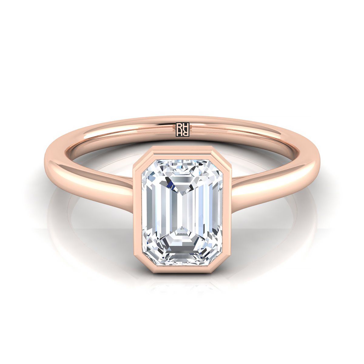 แหวนหมั้น Solitaire แบบฝาเรียบทรงมรกต โรสโกลด์ 14K