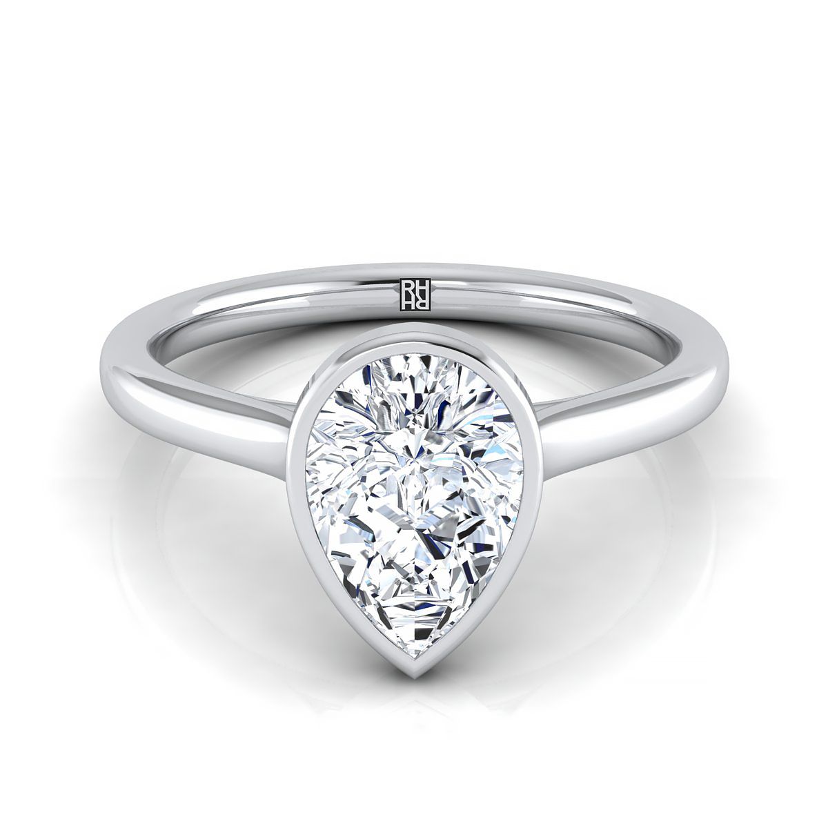 Platinum Pear Shape Center  Simple Bezel Solitaire Engagement Ring