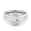 แหวนหมั้นเพชร 14K White Gold Pear Center Simple Bezel Solitaire