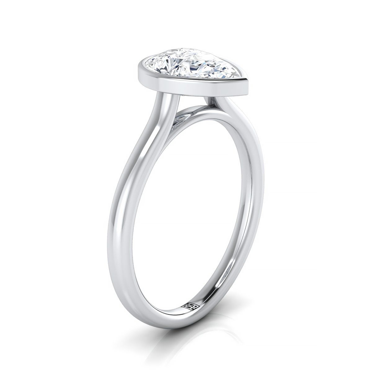 Platinum Pear Shape Center  Simple Bezel Solitaire Engagement Ring