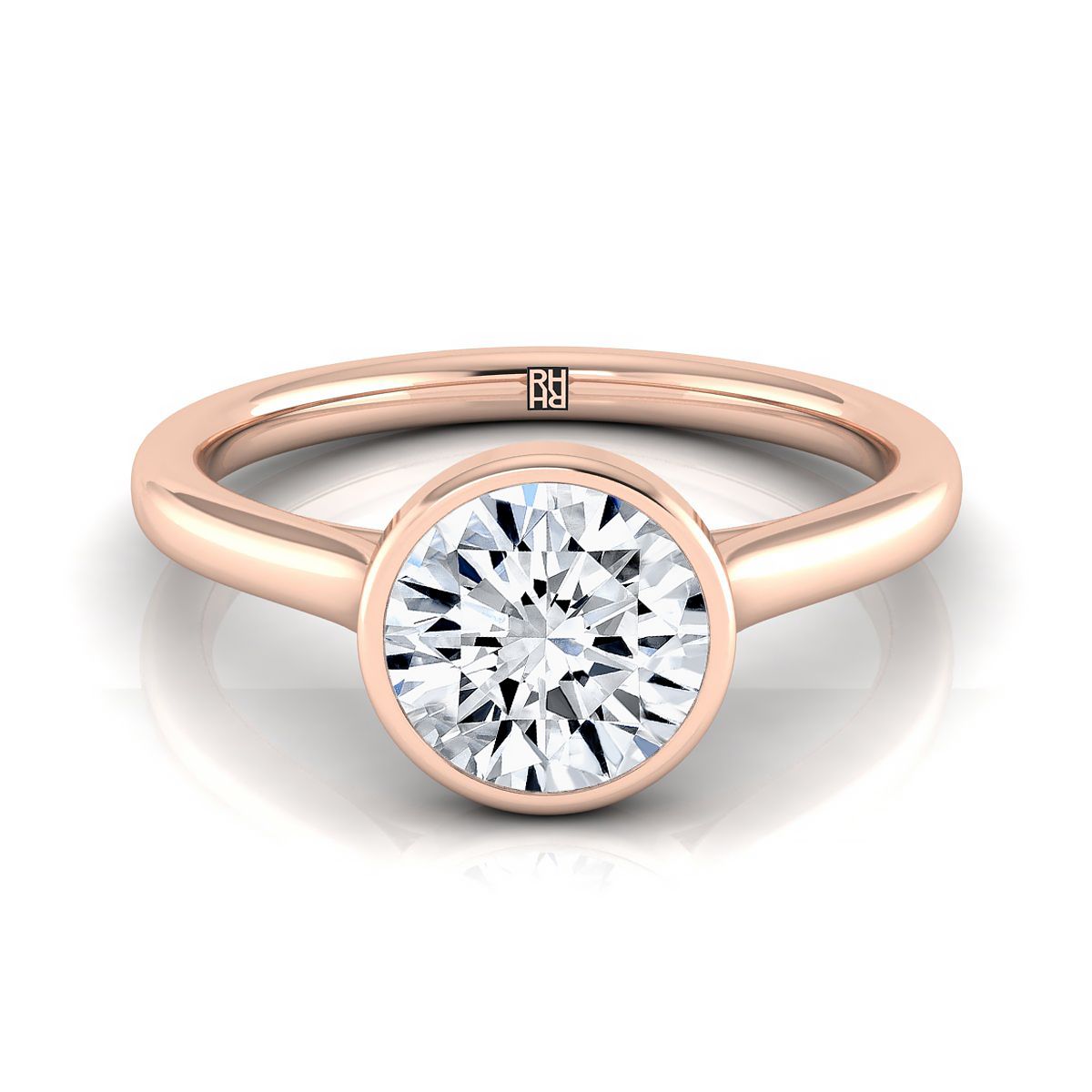 14K Rose Gold Round Brilliant  Simple Bezel Solitaire Engagement Ring