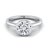 14K White Gold Round Brilliant  Simple Bezel Solitaire Engagement Ring