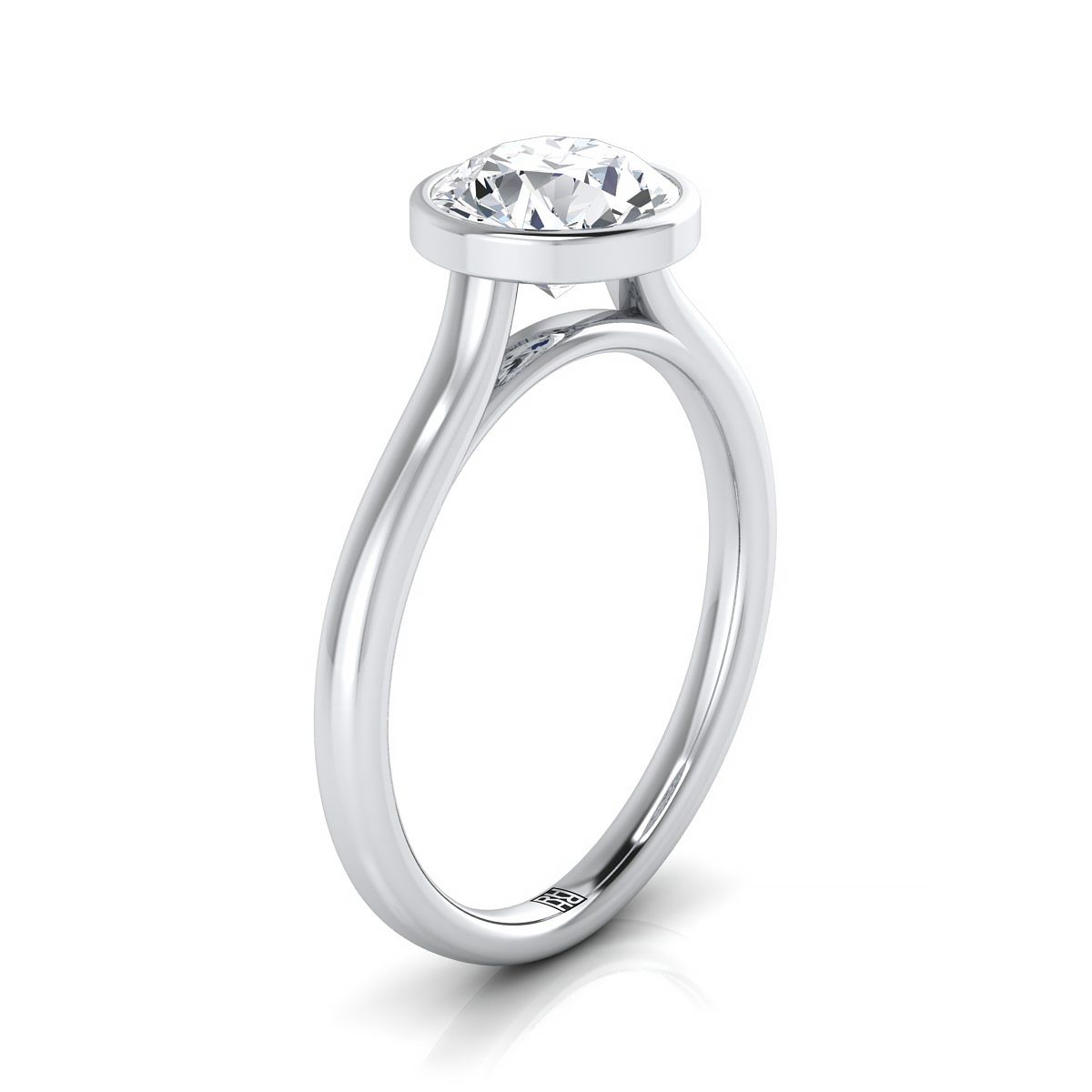 Platinum Round Brilliant  Simple Bezel Solitaire Engagement Ring