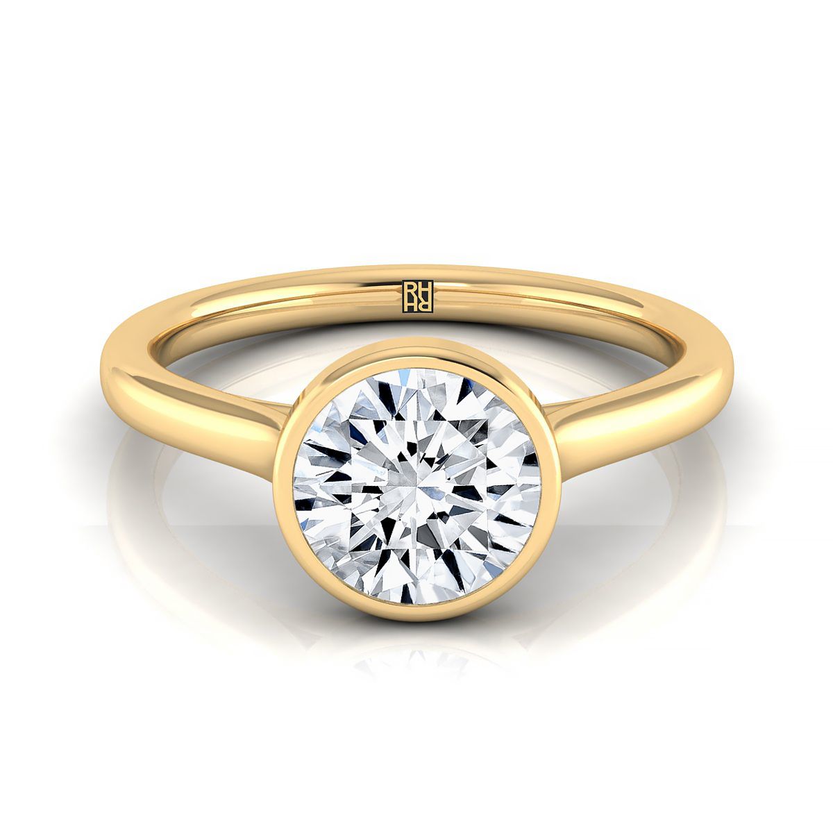 18K Yellow Gold Round Brilliant  Simple Bezel Solitaire Engagement Ring