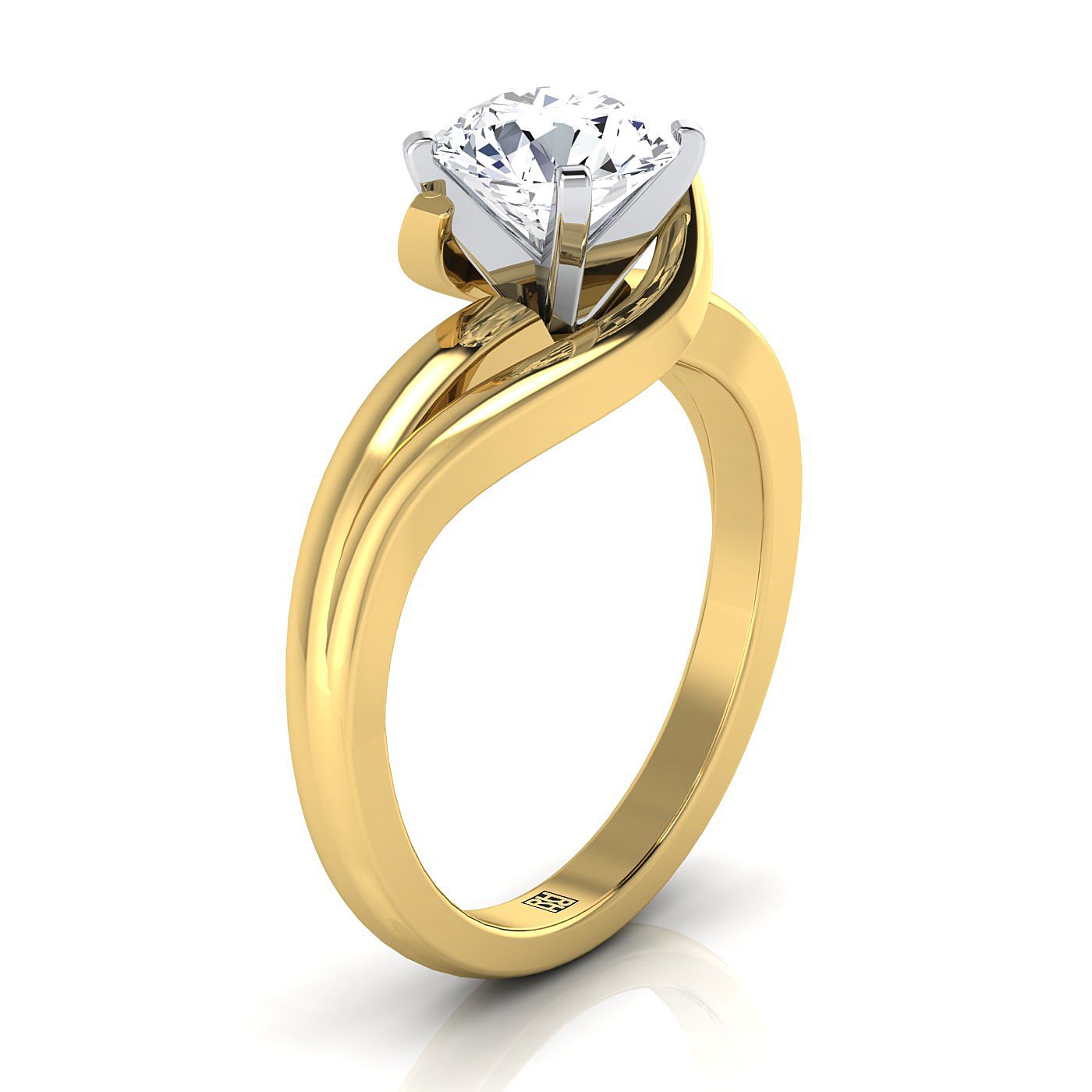 18K Yellow Gold Round Brilliant  Asymetical Bypass Solitaire Twist Engagement Ring