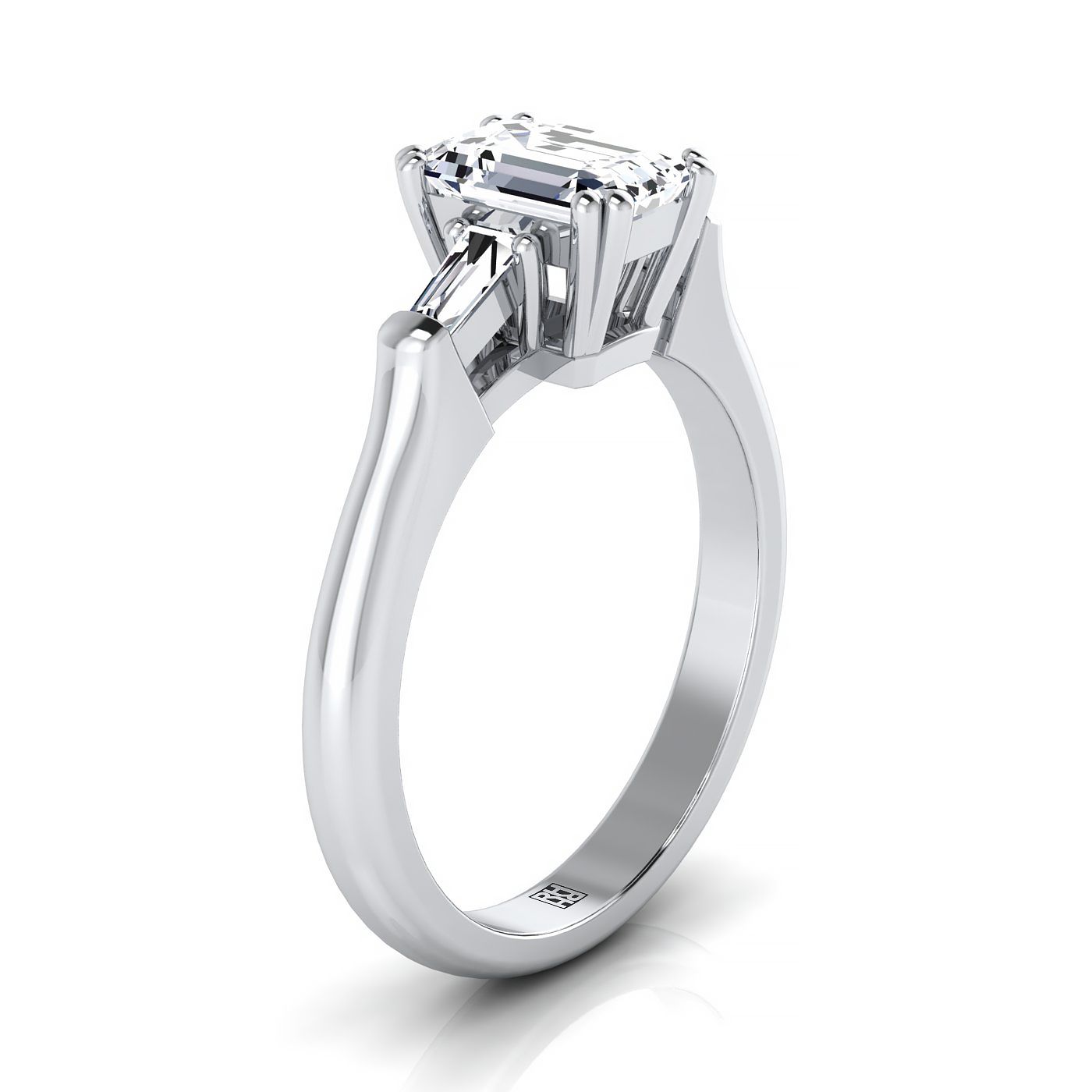 18K White Gold Emerald Cut Diamond Tapered Baguette Engagement Ring -1/4ctw