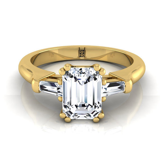 14K Yellow Gold Emerald Cut Diamond Tapered Baguette Engagement Ring -1/4ctw