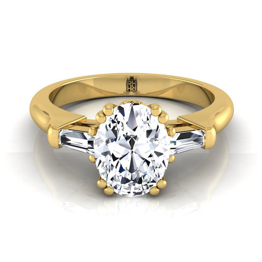 18K Yellow Gold Oval Diamond Tapered Baguette Engagement Ring -1/4ctw