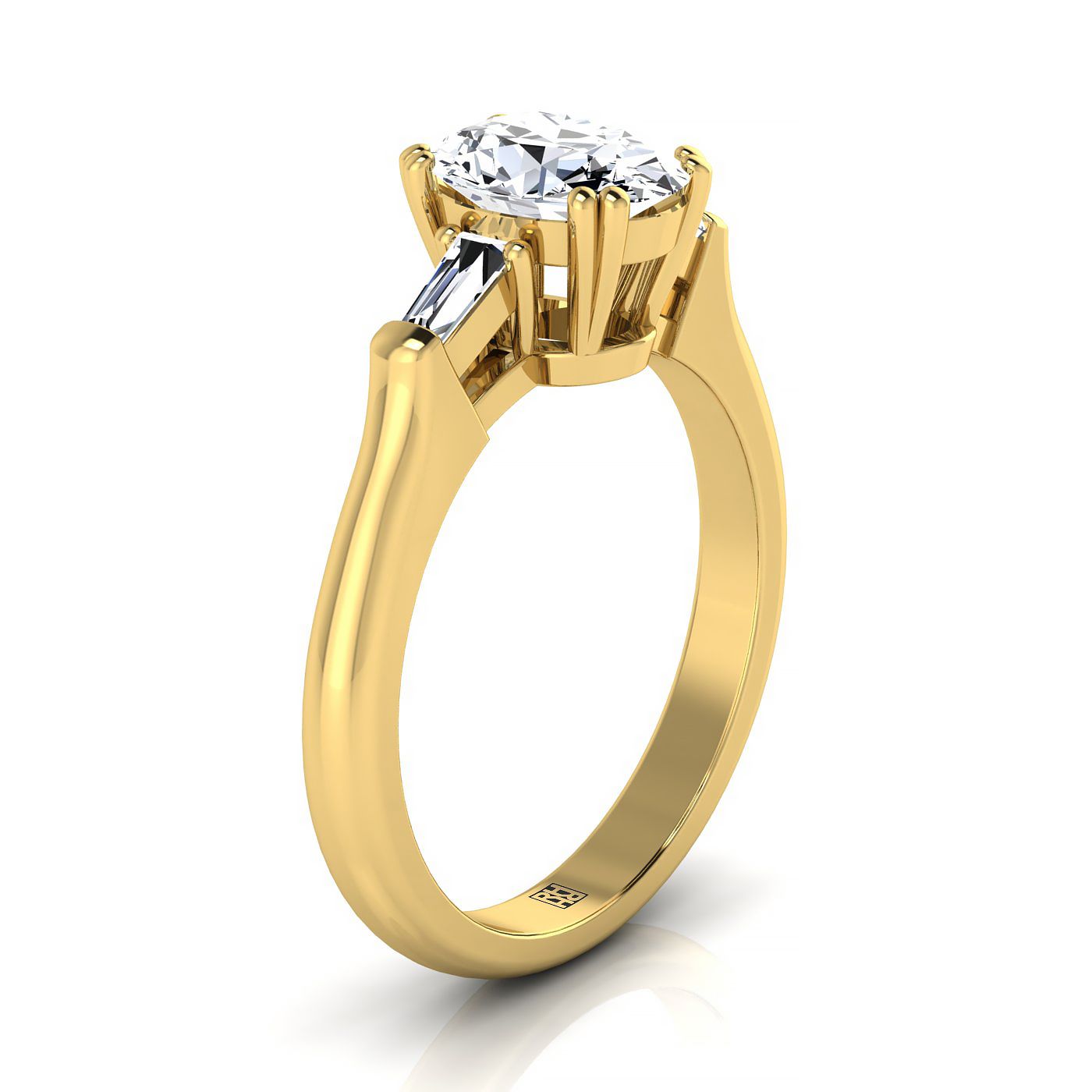 14K Yellow Gold Oval Diamond Tapered Baguette Engagement Ring -1/4ctw