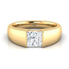 แหวนหมั้นเพชร 14K Yellow Gold Princess Cut Wide High Polish Band Tension Set Solitaire Engagement Ring