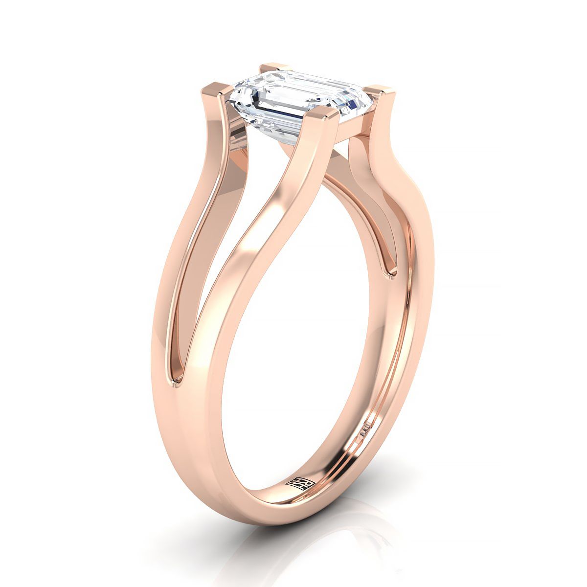 แหวนหมั้นเพชร 14K Rose Gold Emerald Cut Plain High Polish Split Shank Solitaire