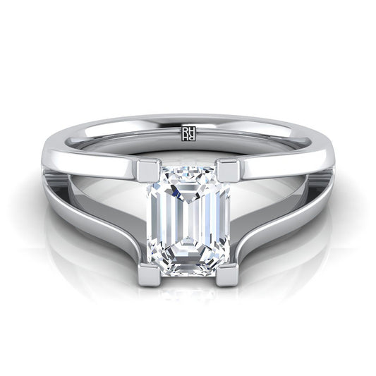 แหวนหมั้นเพชร 18K White Gold Emerald Cut Plain High Polish Split Shank Solitaire