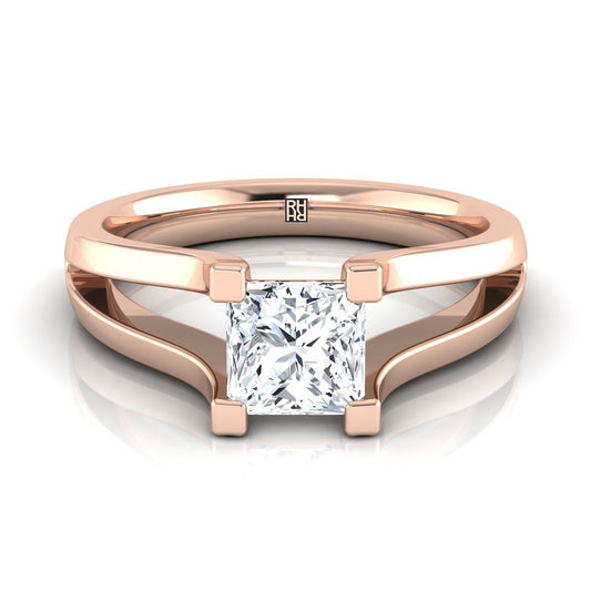 14K Rose Gold Princess Cut  Plain High Polish Split Shank Solitaire Engagement Ring