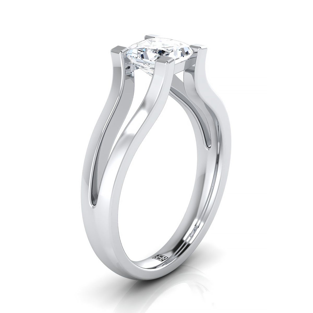 แหวนหมั้นเพชร 18K White Gold Princess Cut Plain High Polish Split Shank Solitaire