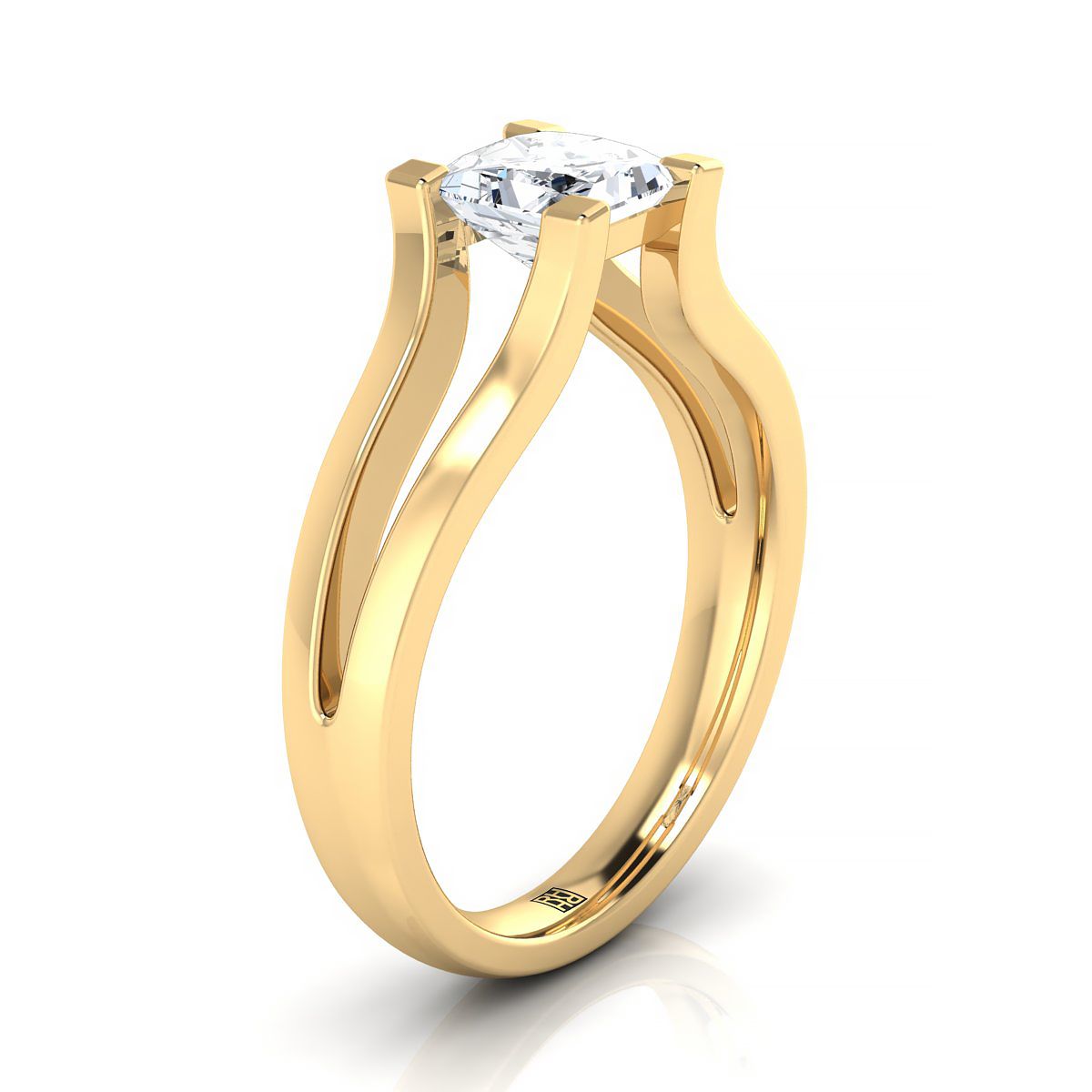 แหวนหมั้นเพชรเม็ดเดี่ยว 14K สีเหลืองทอง Princess Cut Plain High Polish Split Shank Solitaire