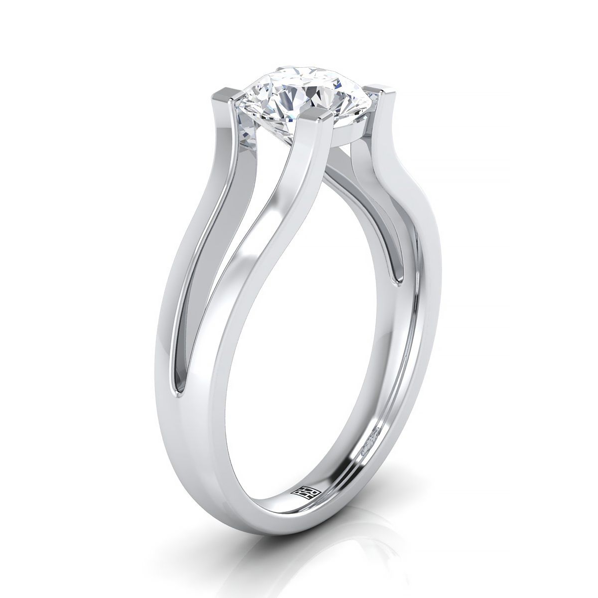 แหวนหมั้นเพชร 14K White Gold Round Brilliant Plain High Polish Split Shank Solitaire