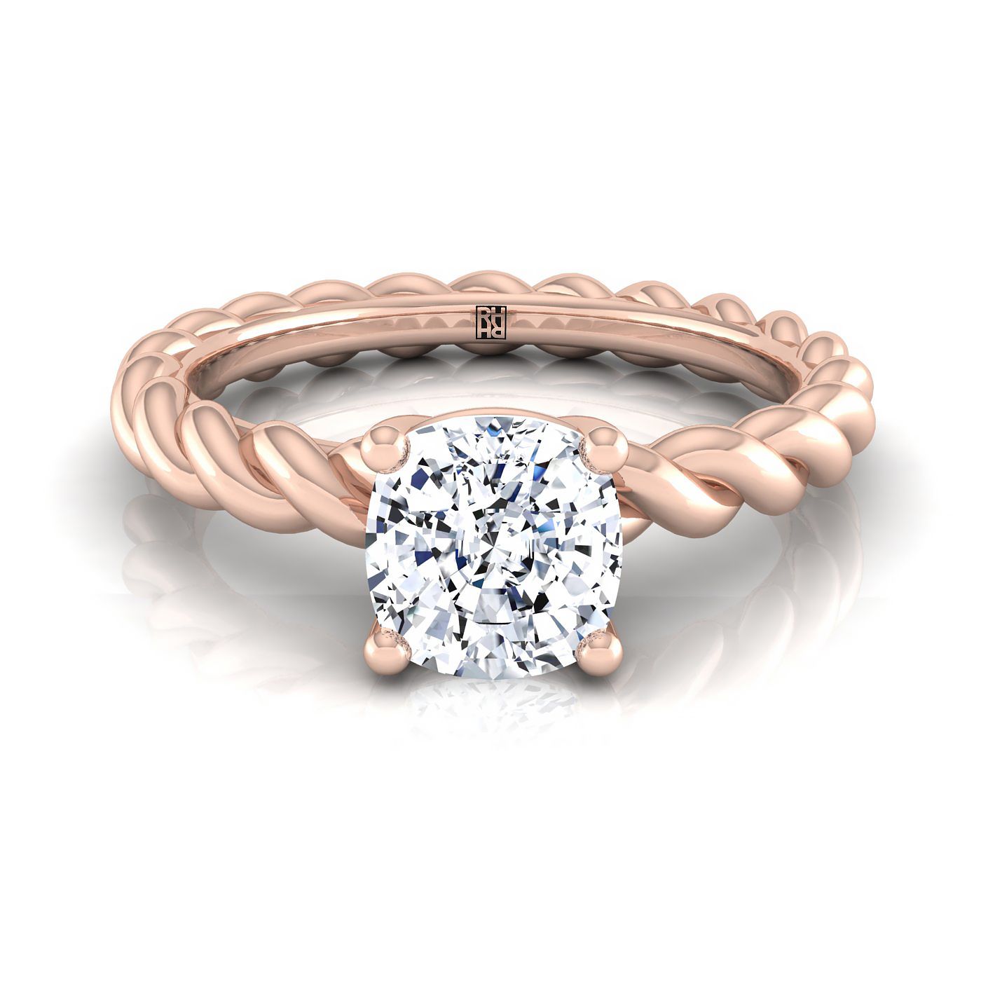 14K Rose Gold Cushion Twisted Rope Braid Solitaire Band