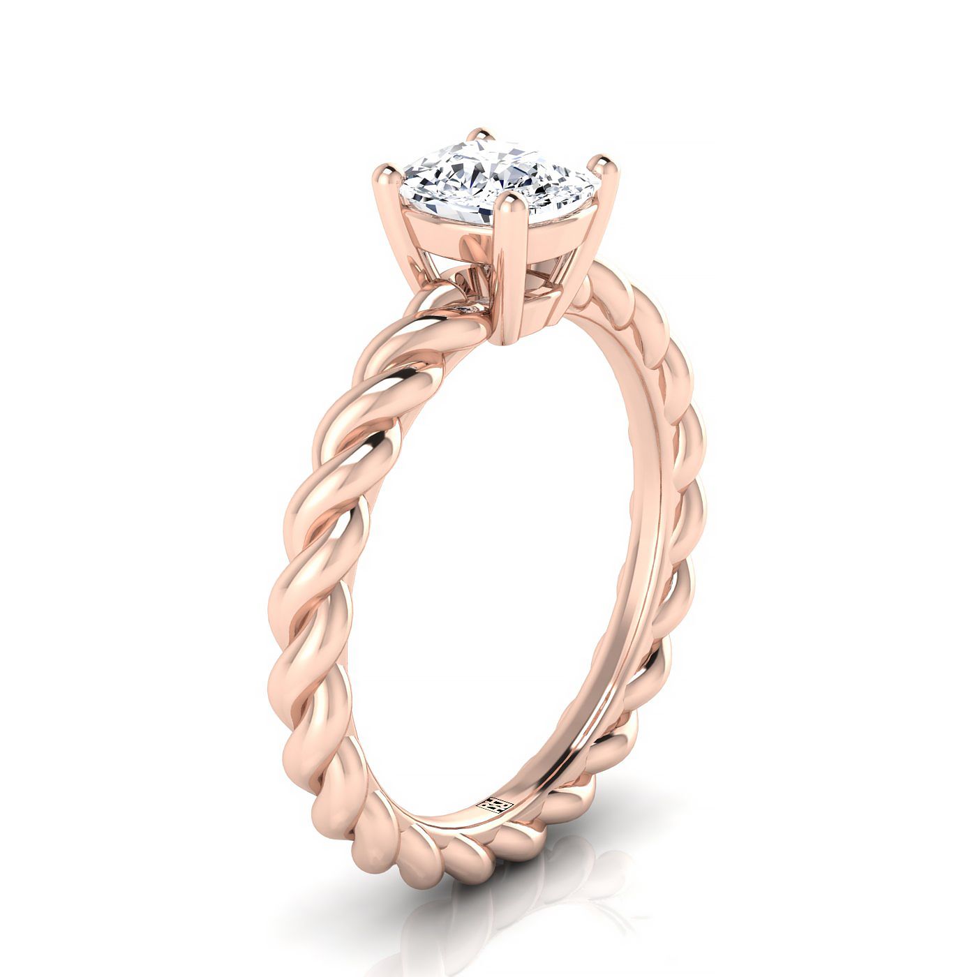 14K Rose Gold Cushion Twisted Rope Braid Solitaire Band