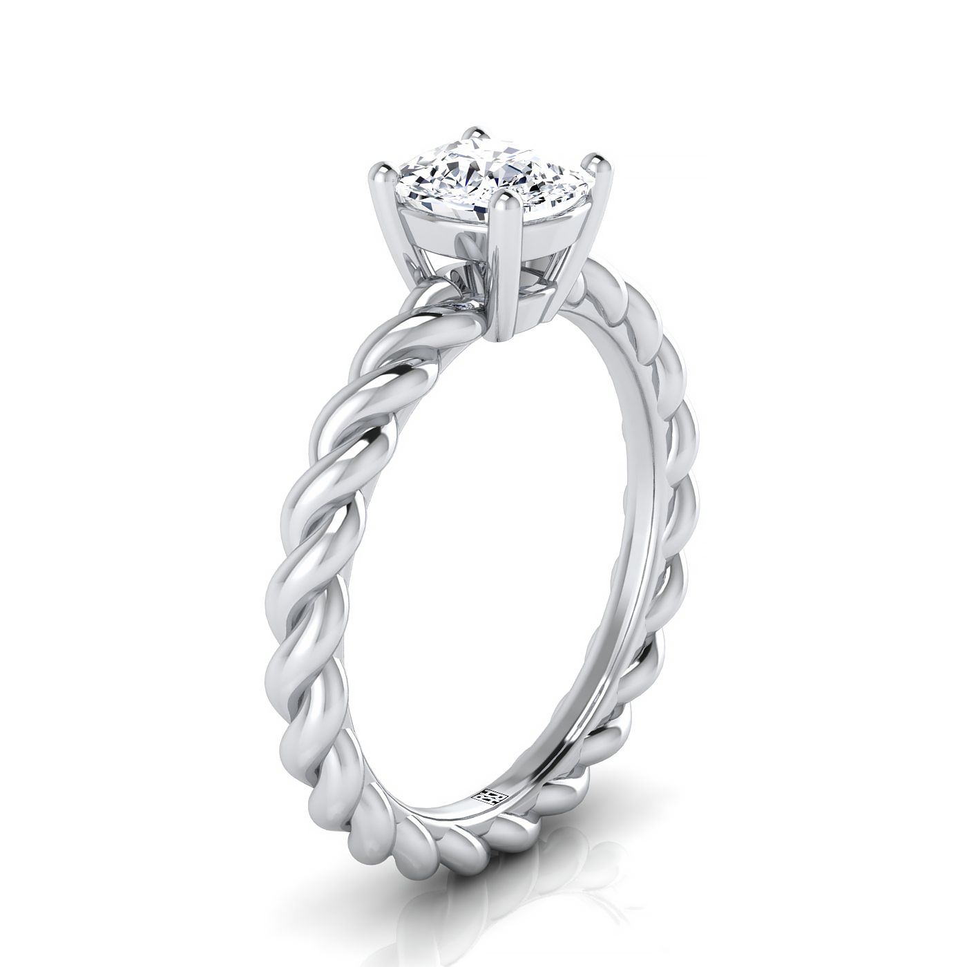 14K White Gold Cushion Twisted Rope Braid Solitaire Band