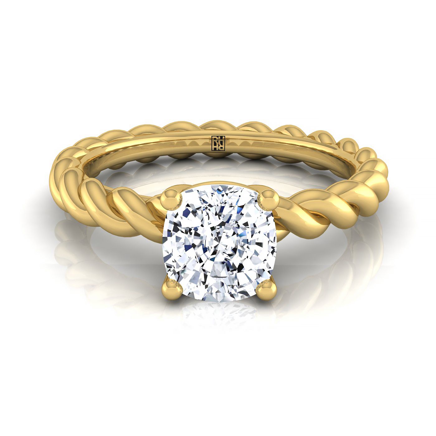 18K Yellow Gold Cushion Twisted Rope Braid Solitaire Band