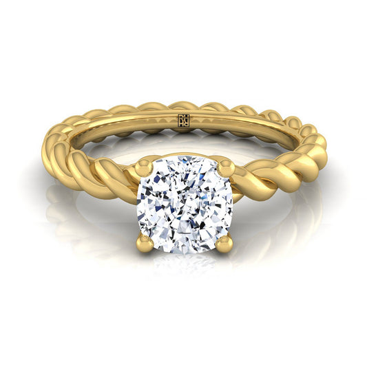 18K Yellow Gold Cushion Twisted Rope Braid Solitaire Band