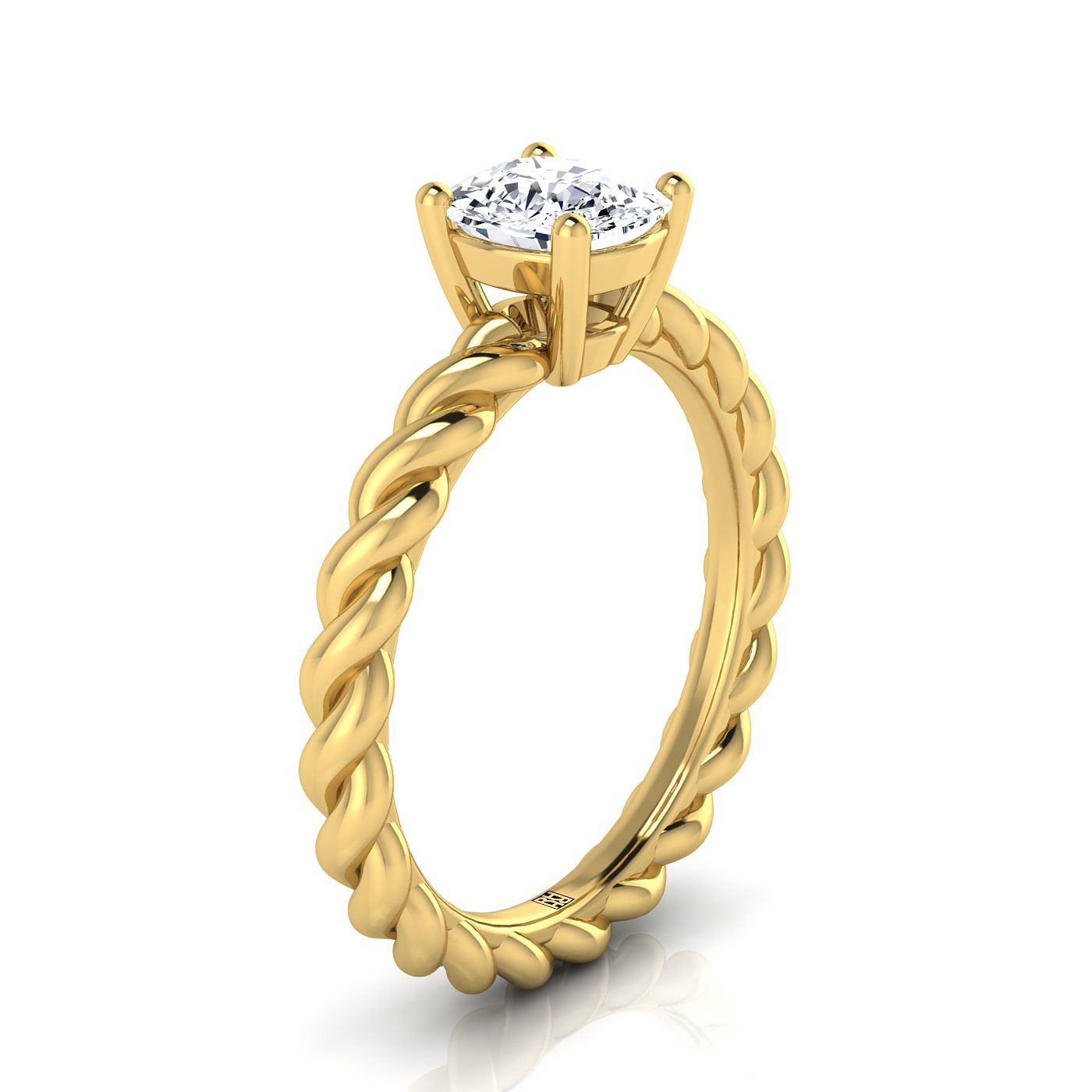 18K Yellow Gold Cushion  Twisted Rope Braid Solitaire Band